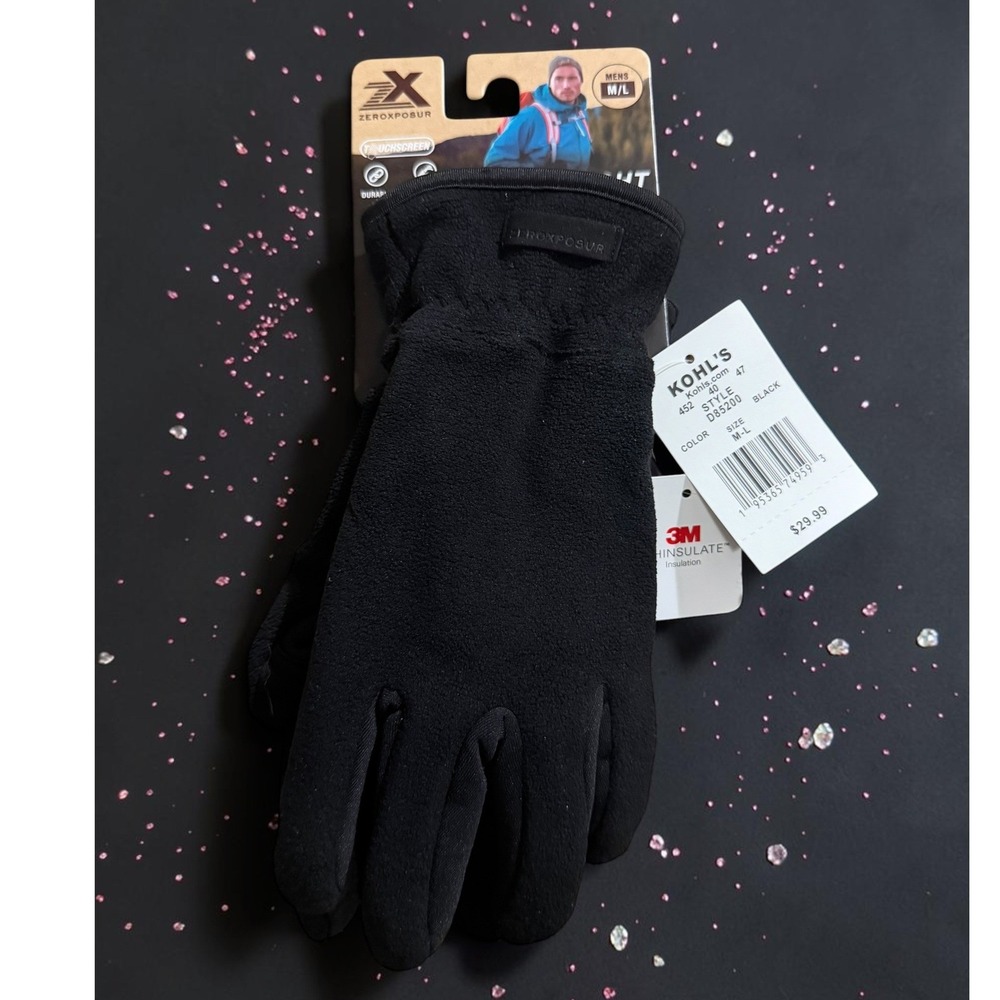 Zeroxposur - Mens Black Gloves Touchscreen Thinsulate - Size M/L - NEW